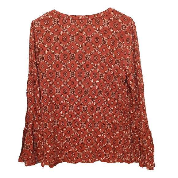 Lucky Brand Top Womens Sz S Small Rust Orange Fall Paisley Western Print Stripe - Picture 4 of 6